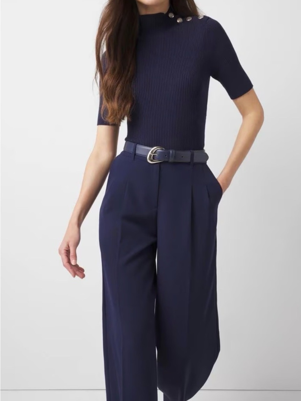 White House Black Market Navy Ribbed Knit Dress